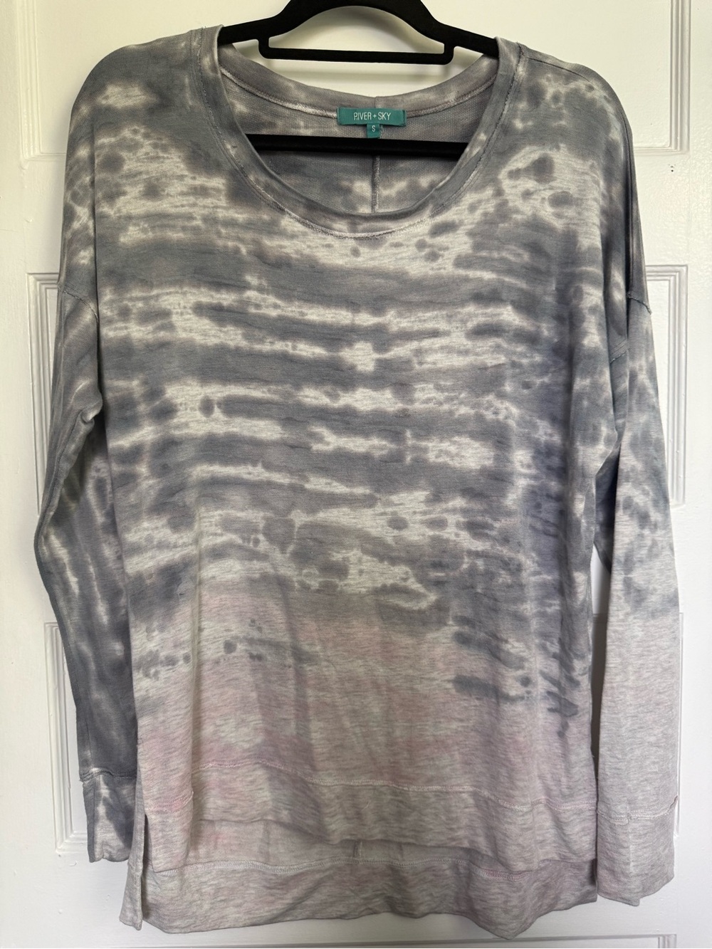 River + Sky Gray & Pink Tie-Dye Long Sleeve Top Relaxed Fit Boho Chic S